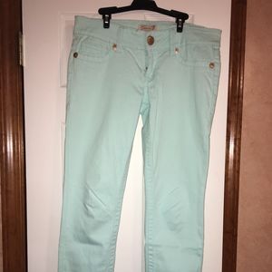 Sea Foam Green light blue stretch jeans